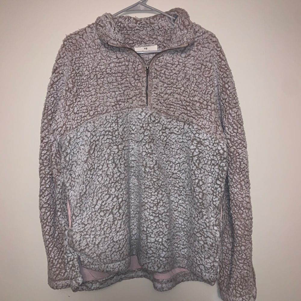 Pink and white Sherpa sweatshirt